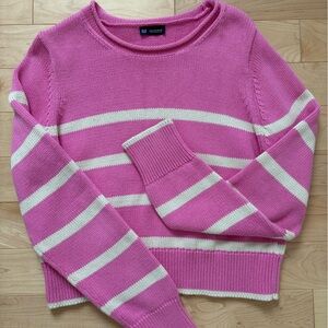 GAP Pink Crewneck Sweater with Cream Stripes